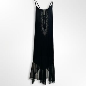 NWT Vtg Y2K Tabom, Slinky Strappy Low Back Rhinestone Plunge Dress, sz L / XL